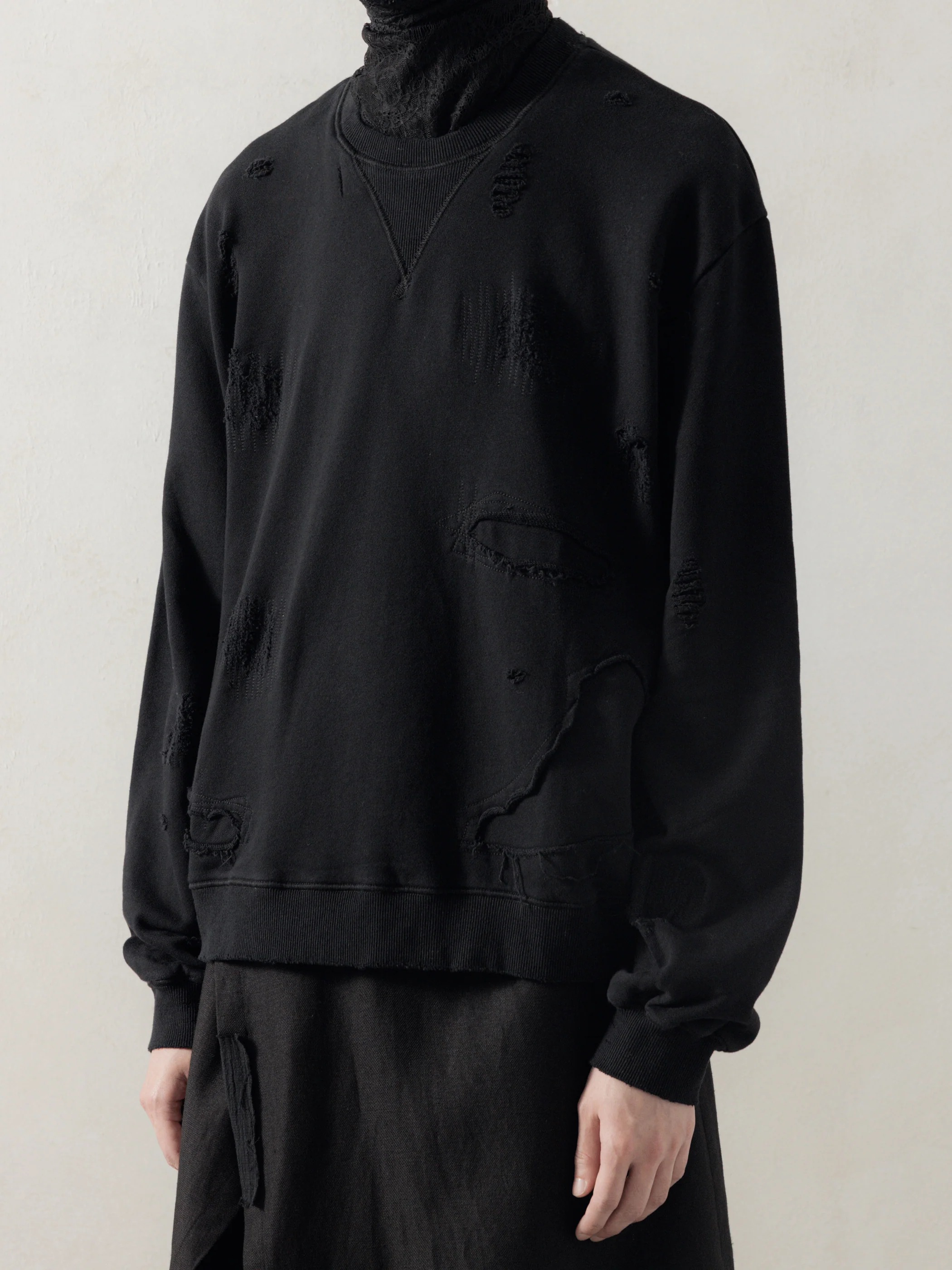 25FW|Double V Destroyed Sweater (Black) - Image 2