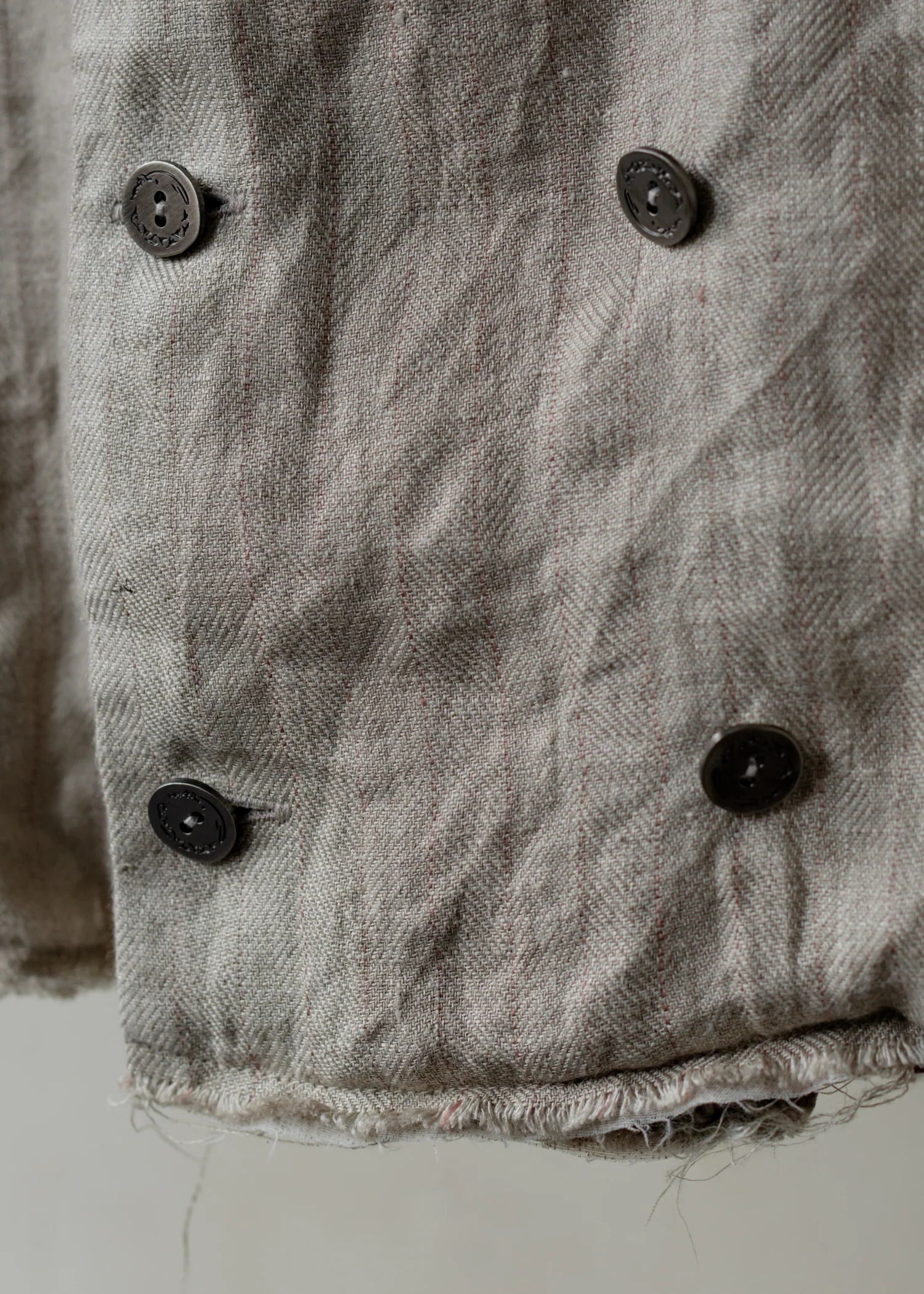 Forgotten Materials｜Double-breasted Collarless Shirt (Natural Dyed Grey) - Image 3