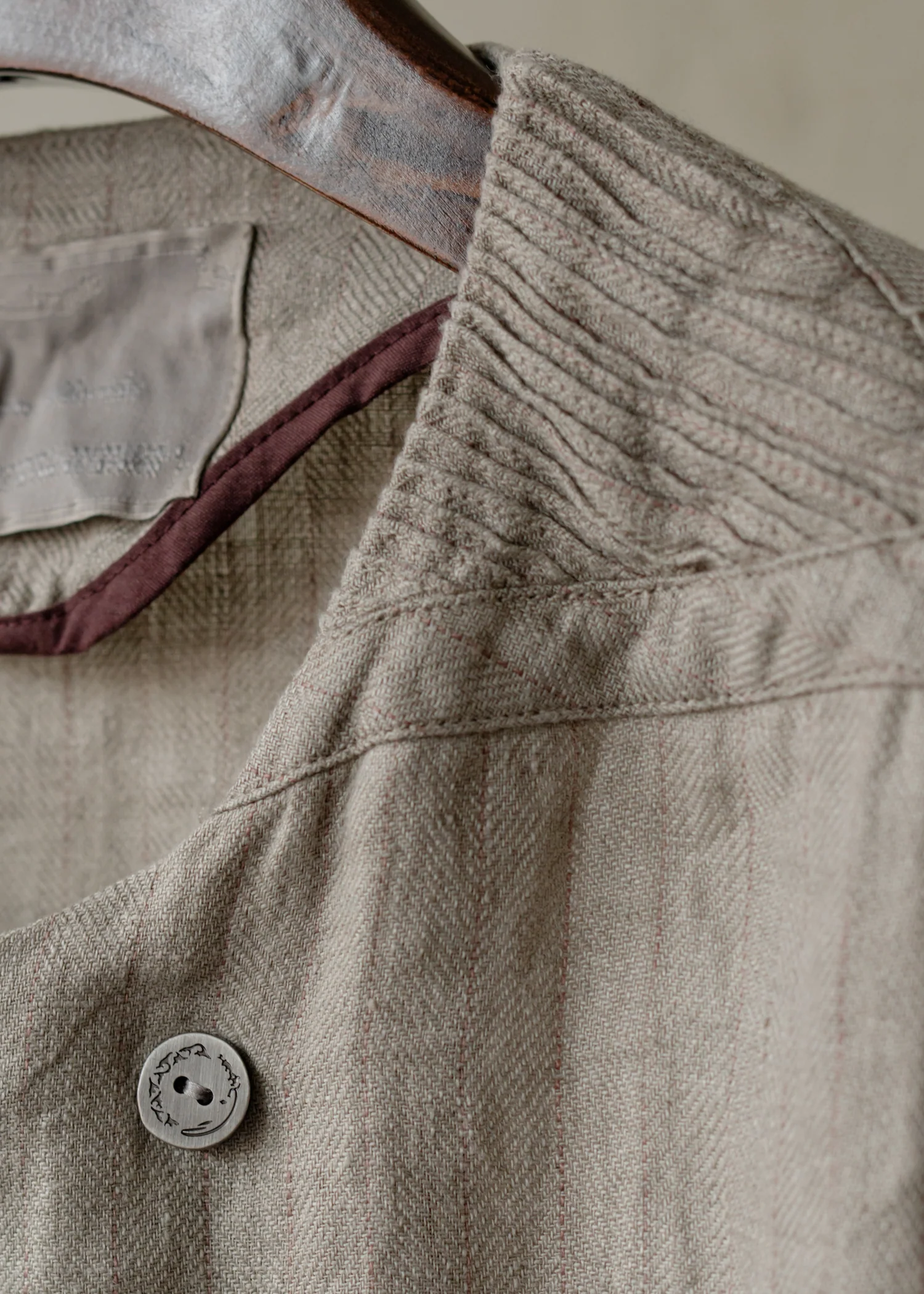 Forgotten Materials｜Double-breasted Collarless Shirt (Natural Dyed Grey) - Image 4